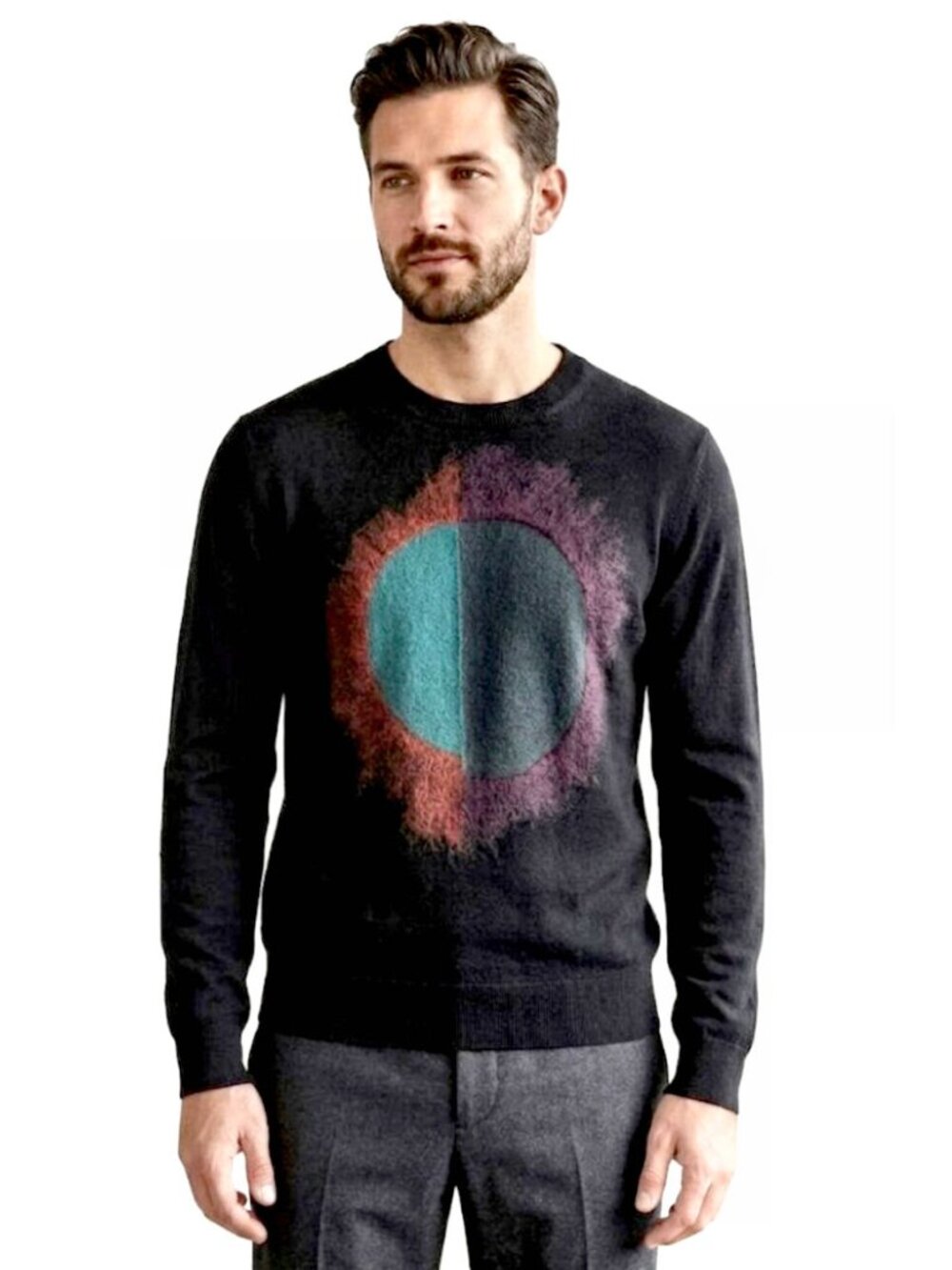 PS Paul Smith Merino Wool Abstract Graphic Sweater, Black, Mens Size Large